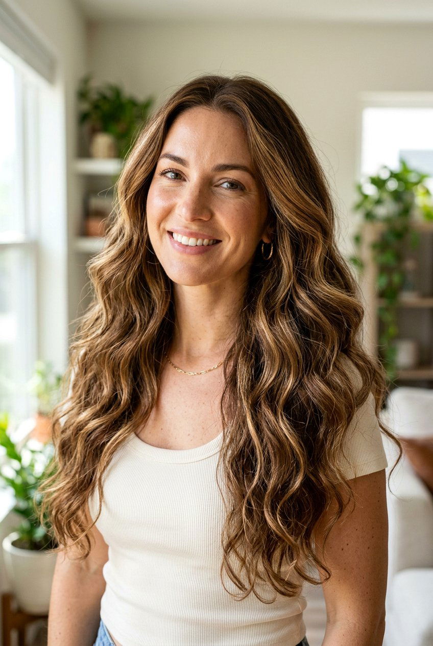 Long Wavy Layers with Highlights - 20 long wavy layers for thick hair - 20 long wavy layers for thick hair