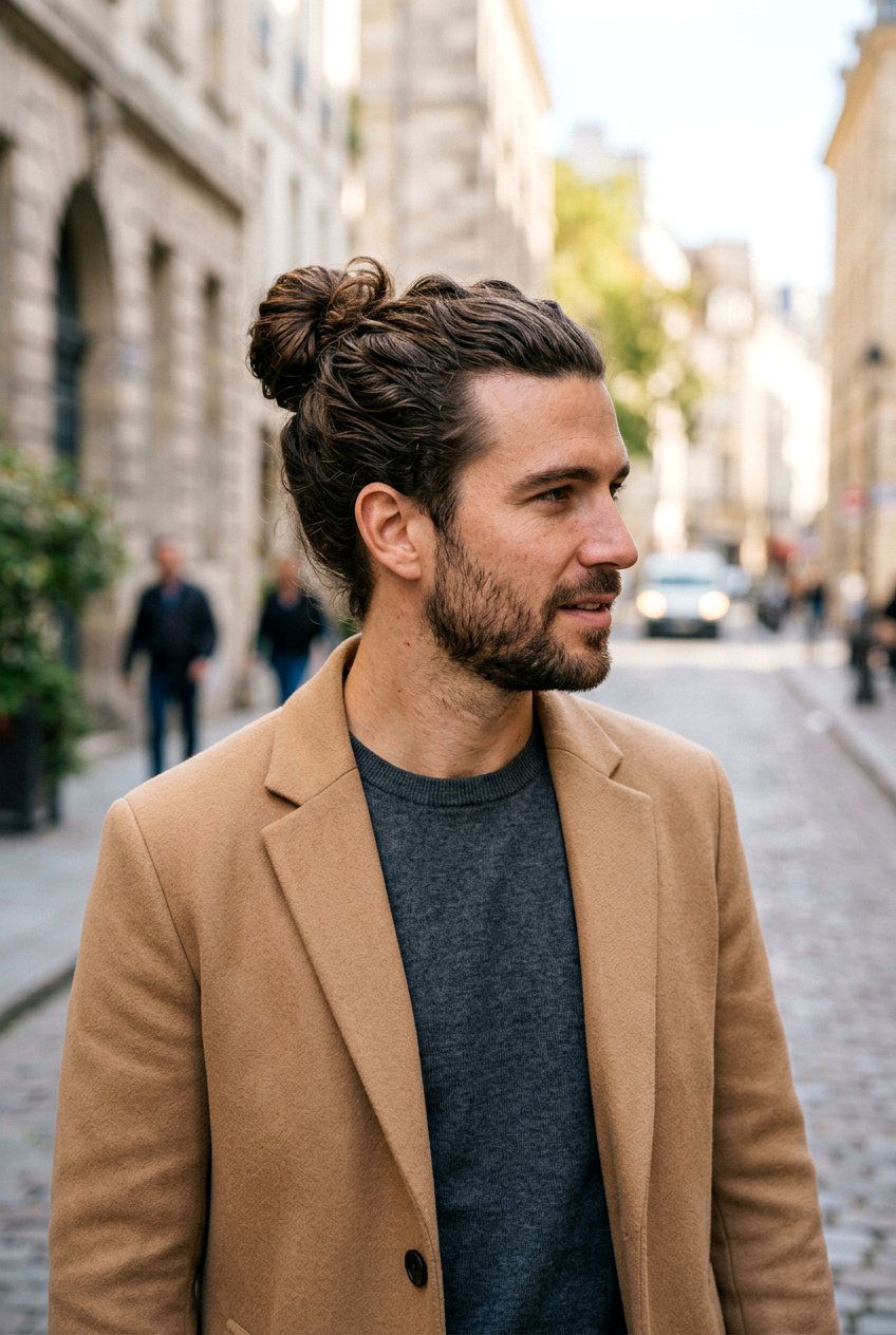 Long Wavy Man Bun - 20 mens haircut for thick wavy hair - 20 men’s haircut for thick wavy hair