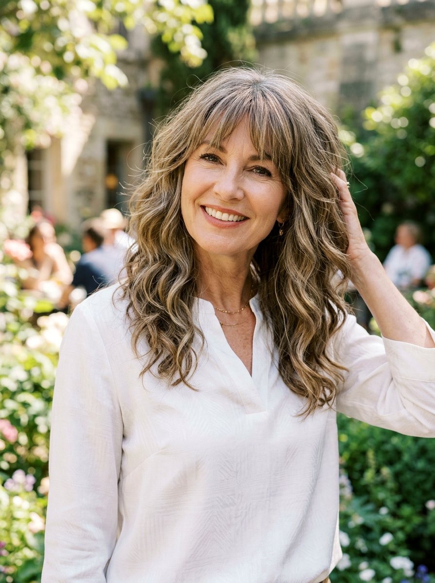 Long Wavy Shag With Wispy Bangs - 20 wavy shag for women over 50 - 20 wavy shag for women over 50