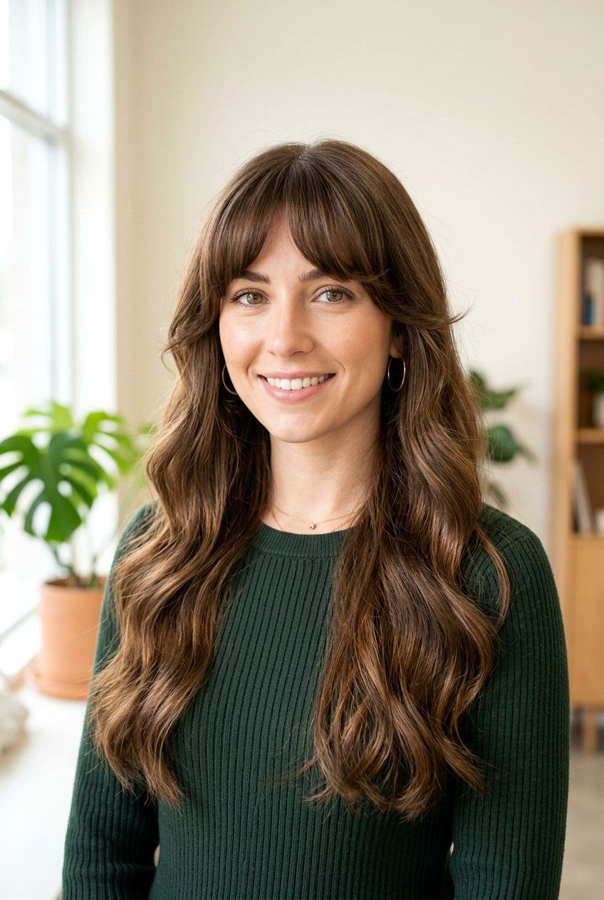 Long hair with bottleneck bangs - 20 long haircuts for round faces - 20 long haircuts for round faces