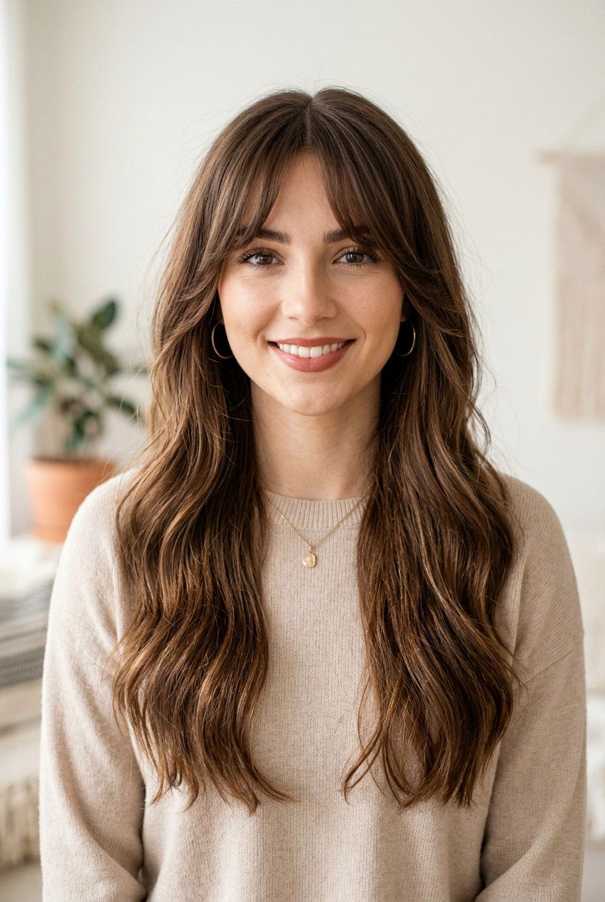 Long hair with curtain bangs - 20 long haircuts for round faces - 20 long haircuts for round faces