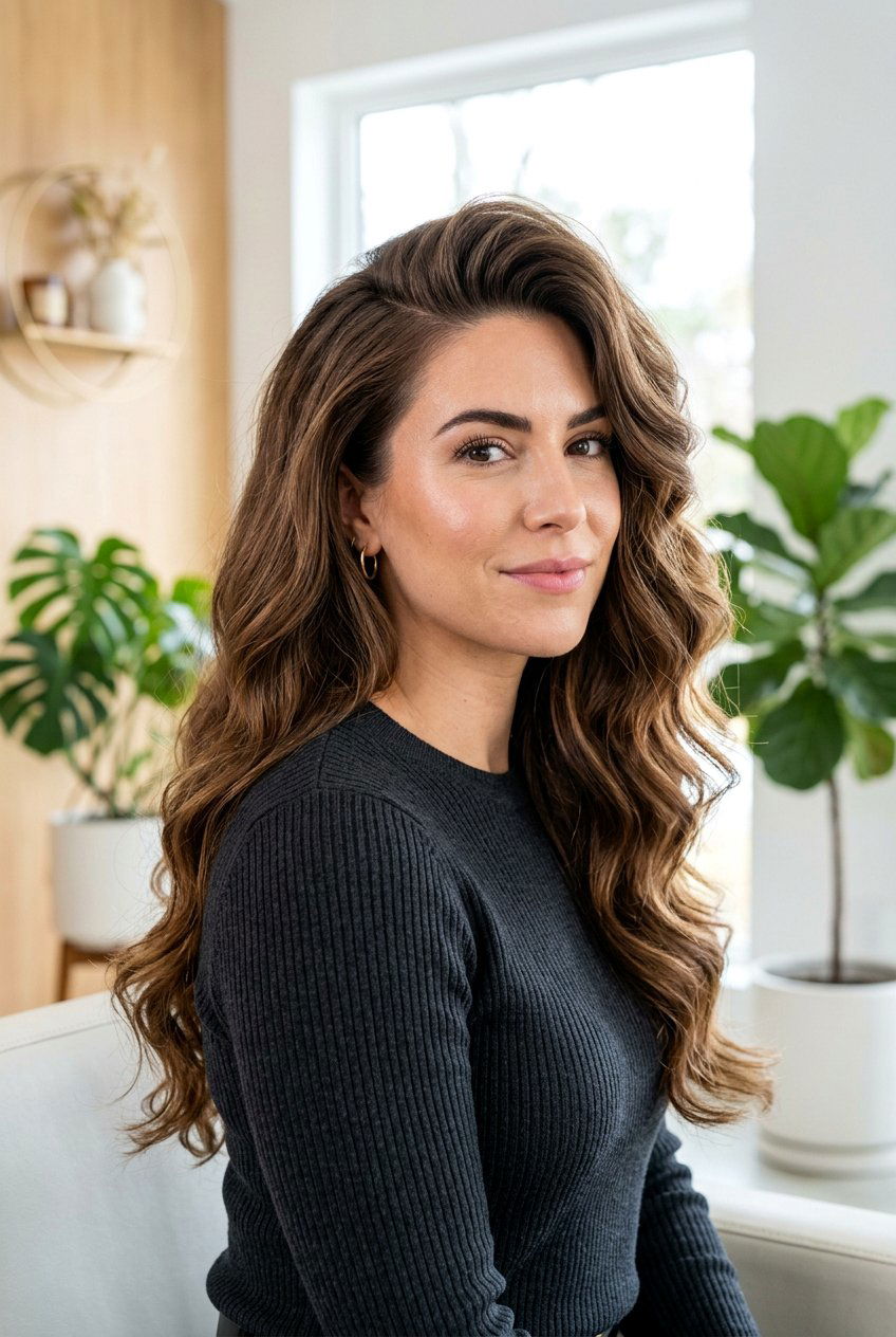 Long hair with deep side part - 20 long haircuts for round faces - 20 long haircuts for round faces