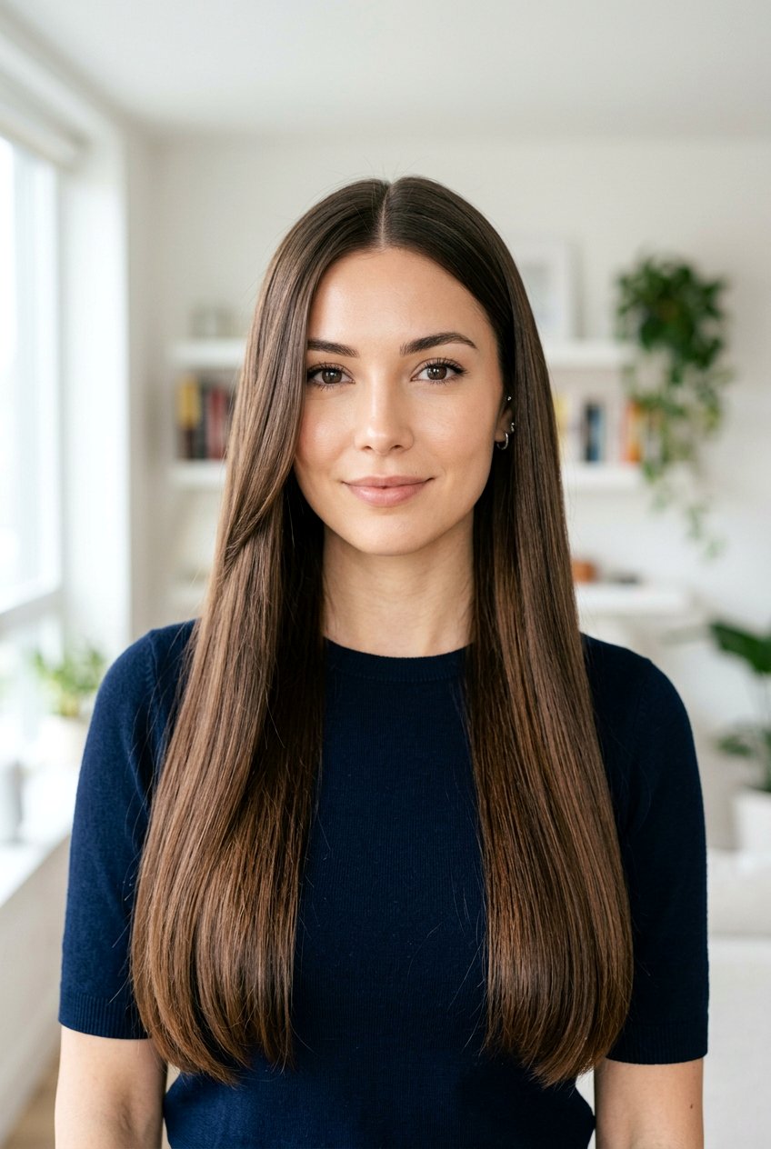 Long hair with middle part - 20 long haircuts for round faces - 20 long haircuts for round faces