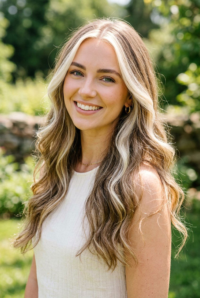 Long hair with money piece highlights - 20 long haircuts for round faces - 20 long haircuts for round faces