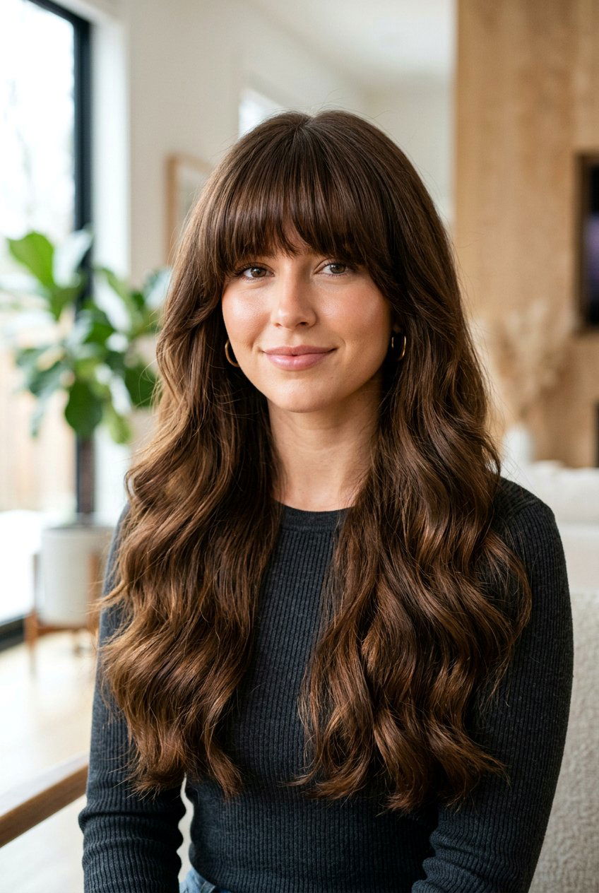 Long hair with thick curtain bangs - 20 long haircuts with curtain bangs - 20 long haircuts with curtain bangs