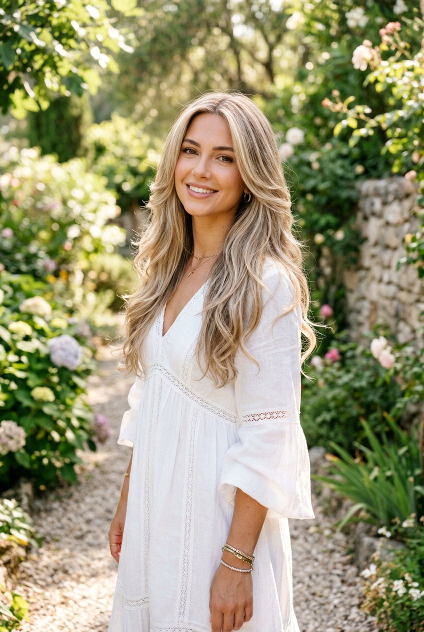 Long layered champagne blonde - 20 champagne blonde with babylights - 20 champagne blonde with babylights