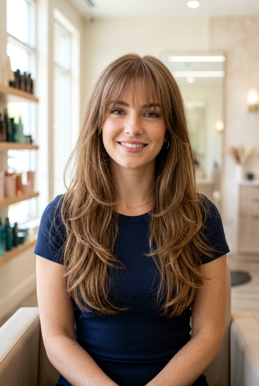 Long layered hair with wispy bangs - 20 long layered hairstyles - 20 long layered hairstyles