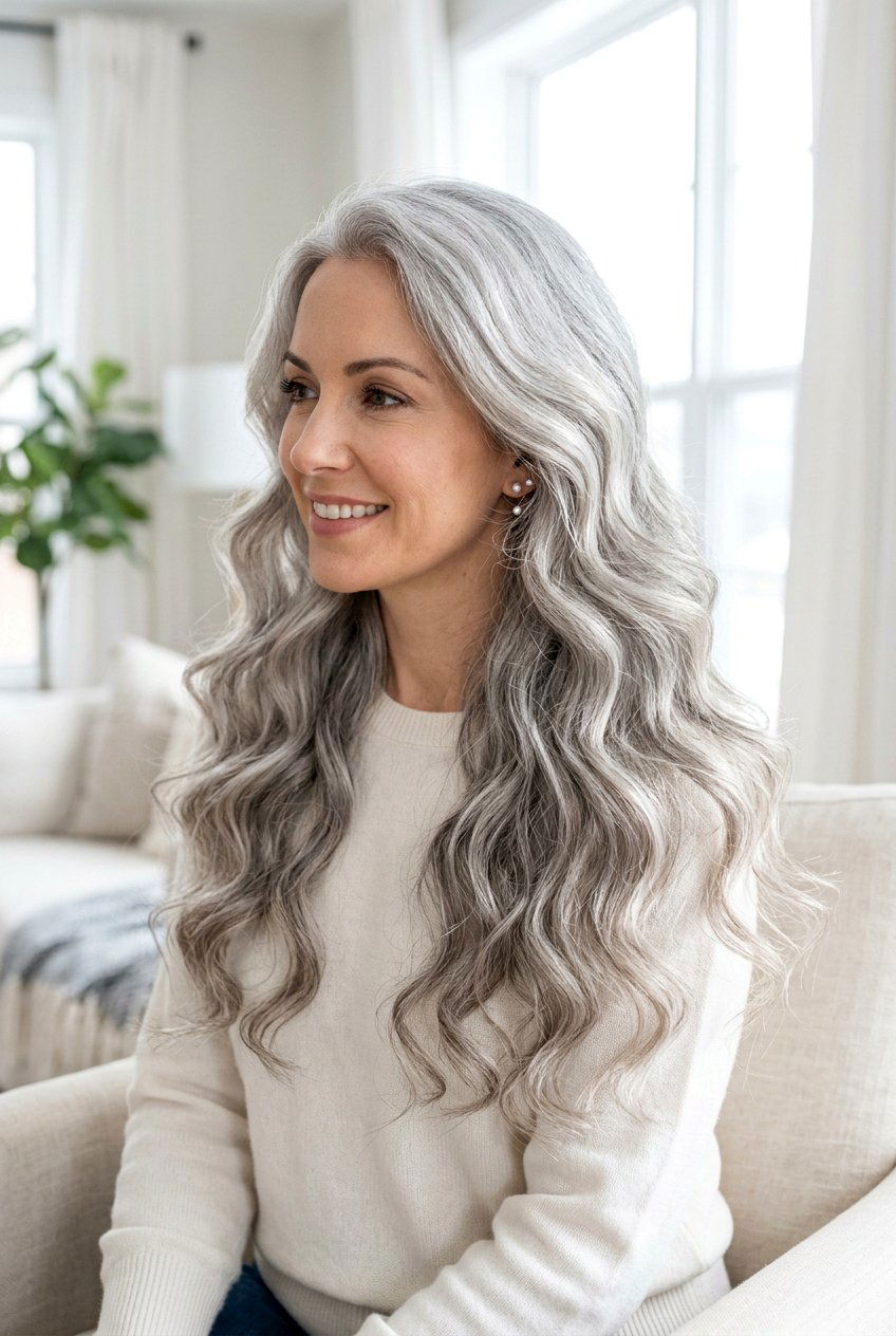 Long pearl gray waves - 20 pearl gray hair color - 20 pearl gray hair color