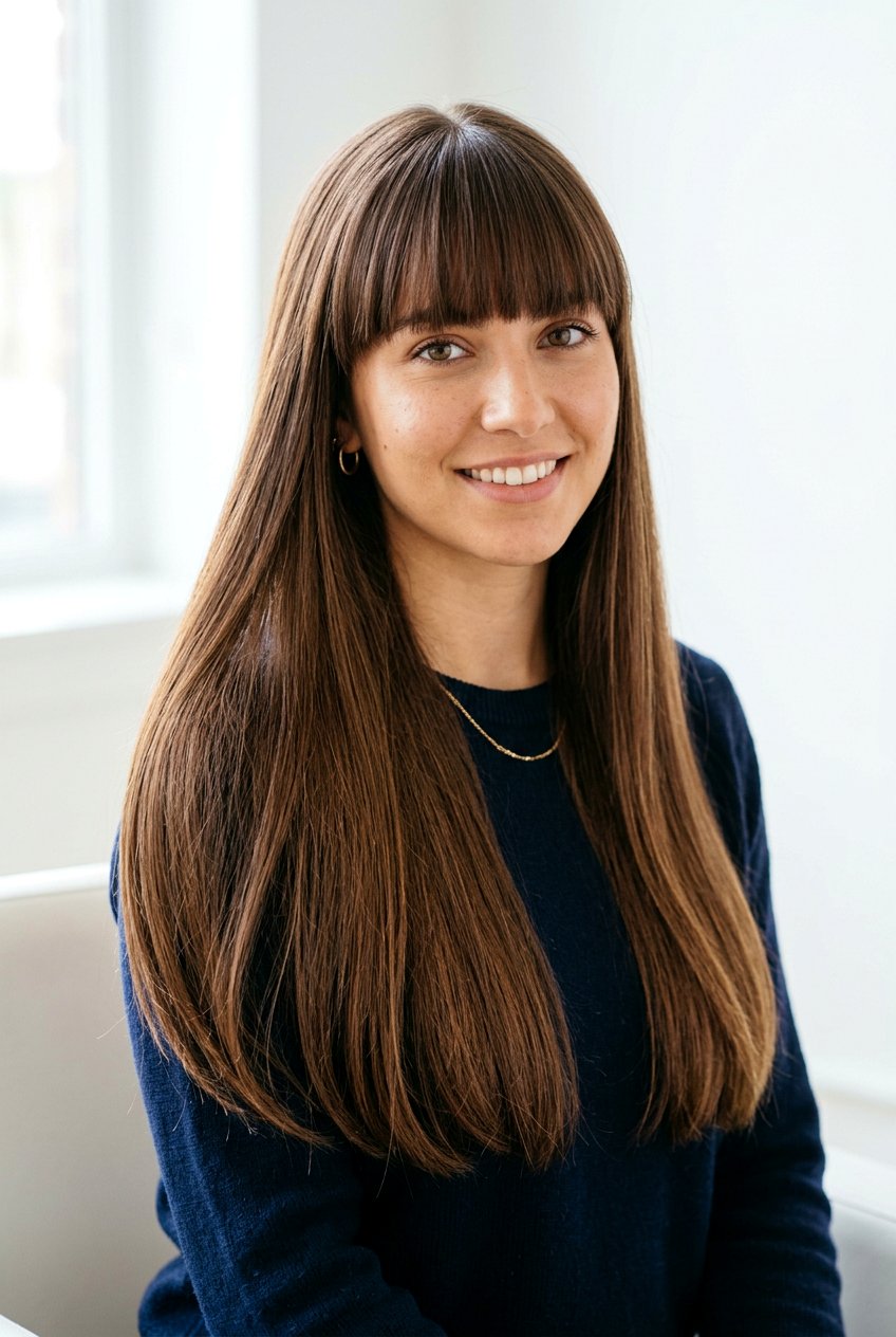 Long straight hair with bangs - 20 sleek straight hairstyles - 20 sleek straight hairstyles