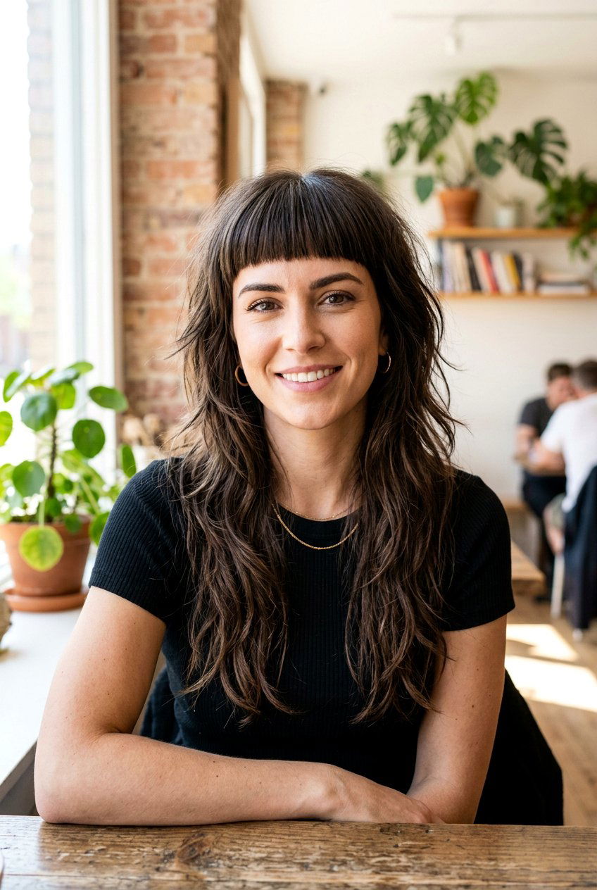 Long wolf cut with blunt bangs - 20 long wolf cut - 20 long wolf cut