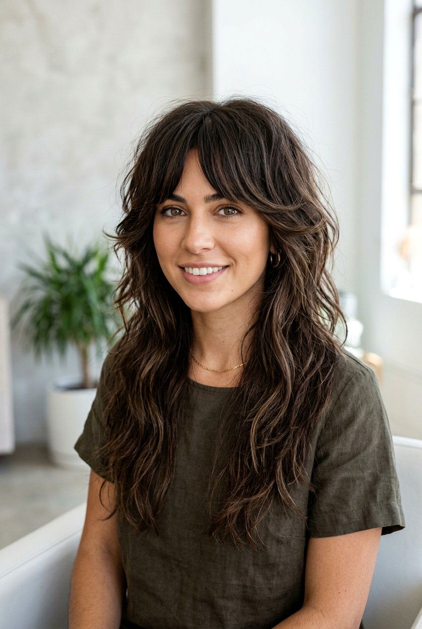 Long wolf cut with bottleneck bangs - 20 long wolf cut - 20 long wolf cut