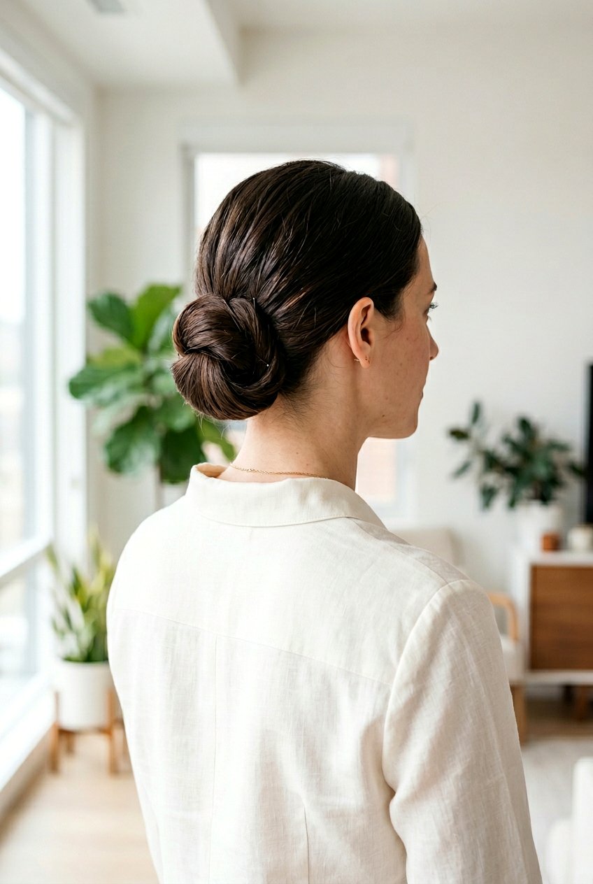 Loop Low Bun For Work - 20 business bun hairstyle - 20 business bun hairstyle