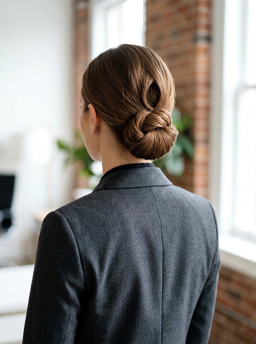 Looped Low Bun - 20 cute bun hairstyle ideas for work - 20 cute bun hairstyle ideas for work