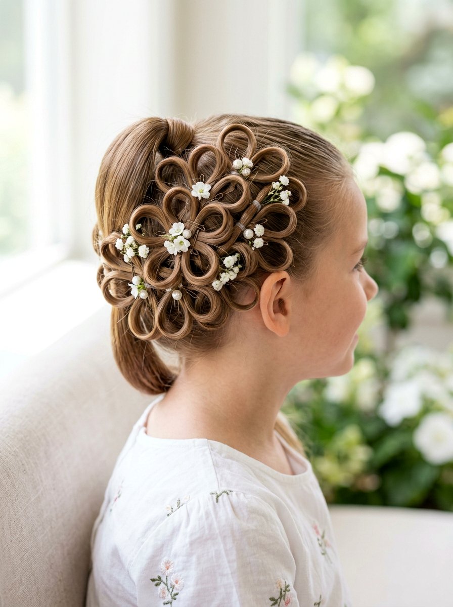 Looped Ponytail Updo - 20 pageant updo for little girls - 20 pageant updo for little girls