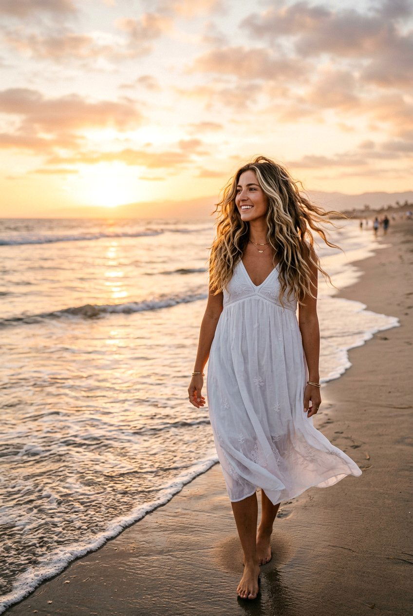 Loose Beach Waves For Sunset - 20 sunset photo shoot hairstyles - 20 sunset photo shoot hairstyles