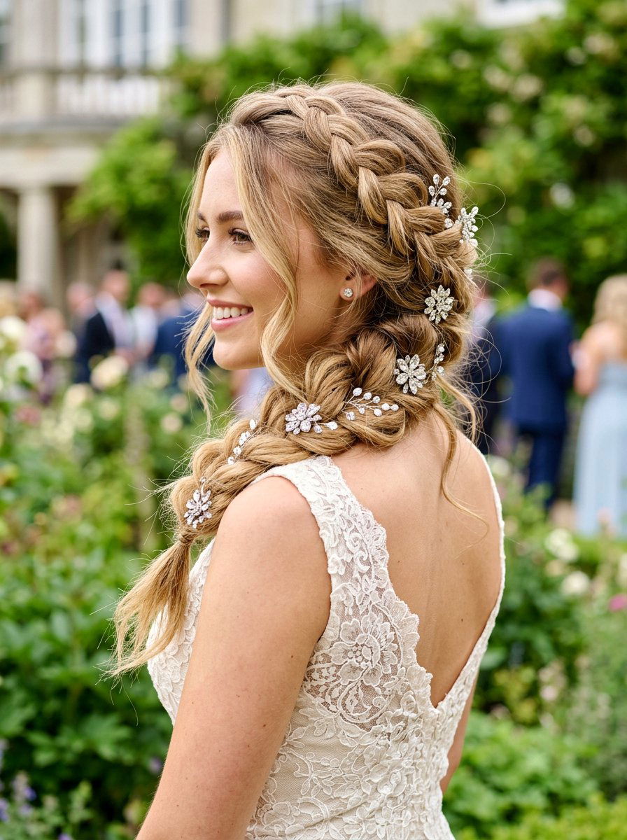 Loose Bohemian Braid With Rhinestone Clips - 20 prom hairstyles with rhinestone clips - 20 prom hairstyles with rhinestone clips