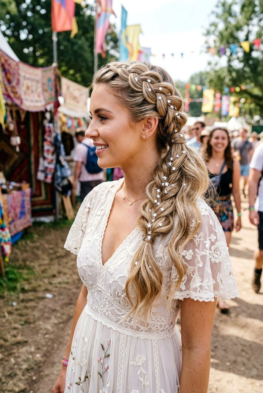 Loose Boho Braid Ponytail With Star Glitter - 20 festival braid ponytail with glitter - 20 festival braid ponytail with glitter