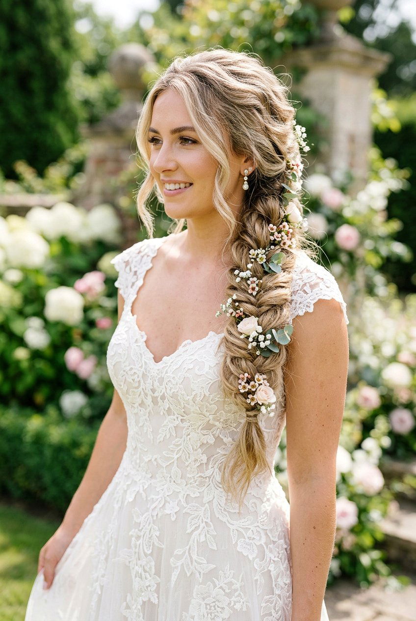 Loose Boho Side Braid - 20 bridal hairstyle with romantic braid - 20 bridal hairstyle with romantic braid