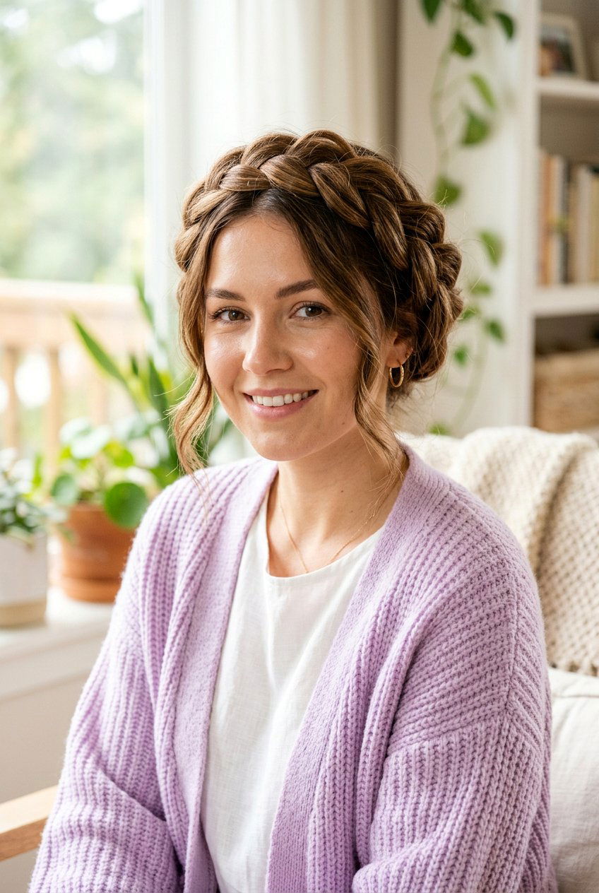 Loose Braid Crown - 20 cottagecore braid crown hairstyle - 20 cottagecore braid crown hairstyle