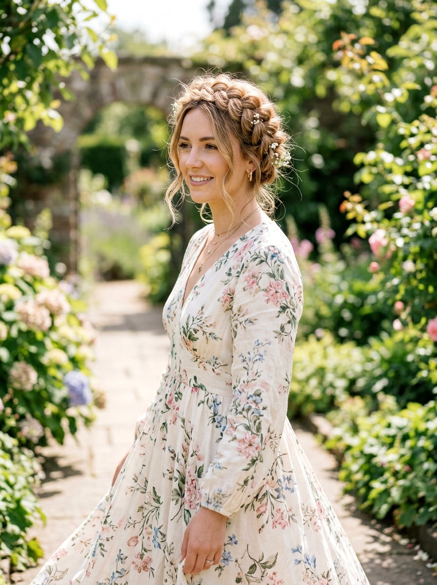 Loose Braided Crown - 20 soft glam hairstyle for wedding guest - 20 soft glam hairstyle for wedding guest