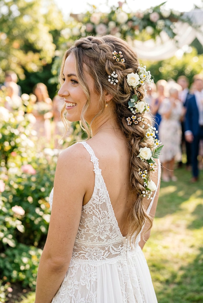 Loose Braided Hairstyle With Flowers - 20 bridal hairstyles with fresh flowers - 20 bridal hairstyles with fresh flowers