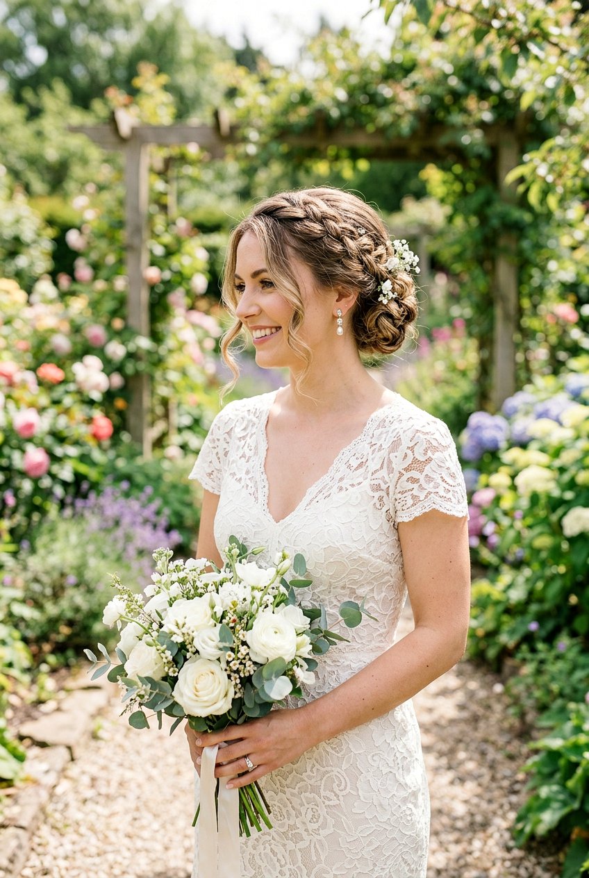 Loose Braided Low Bun With Face Framing Pieces - 20 braided low bun for bride - 20 braided low bun for bride