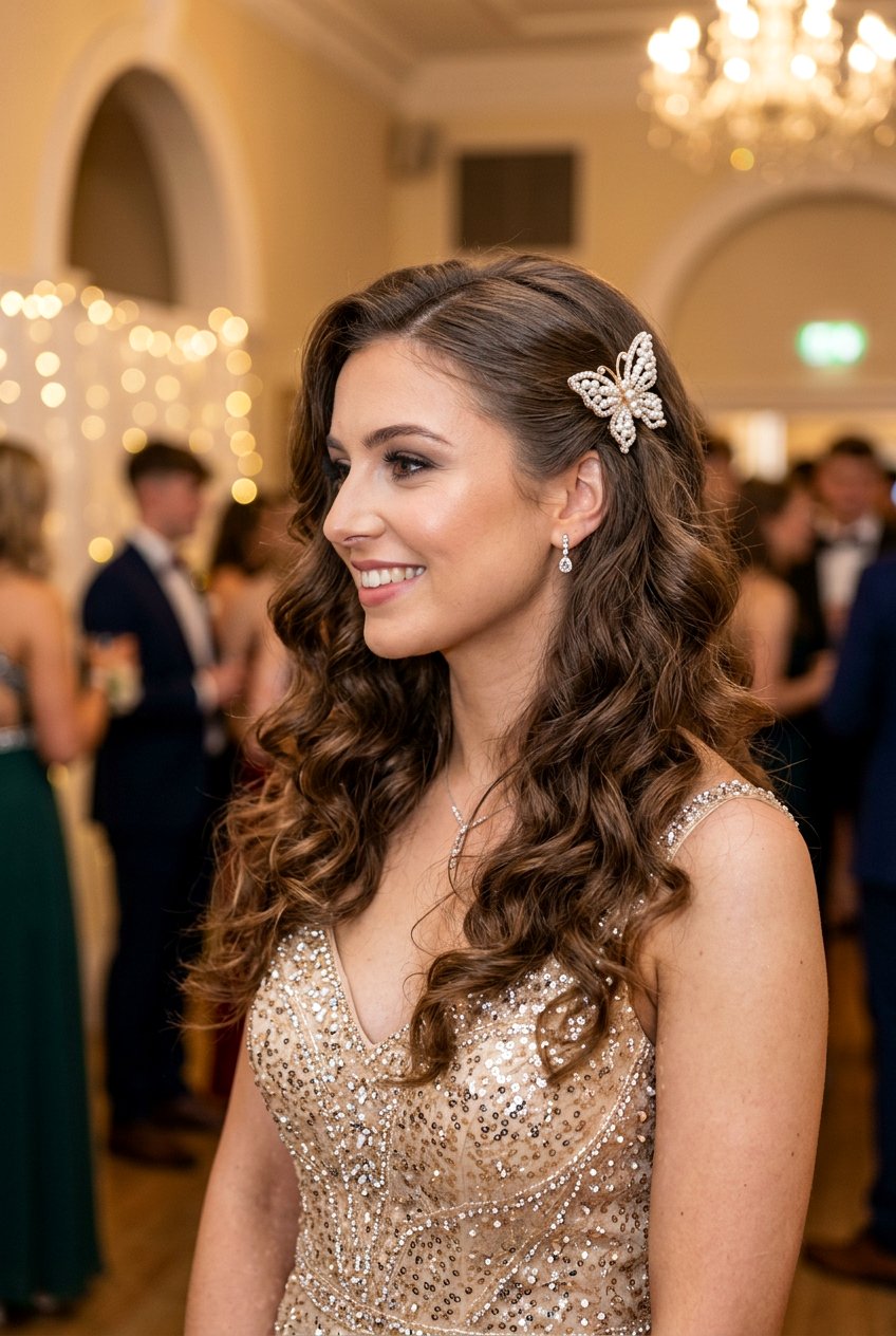 Loose Curls Prom Hairstyle with Butterfly Clips - 20 prom hairstyles with butterfly clips - 20 prom hairstyles with butterfly clips