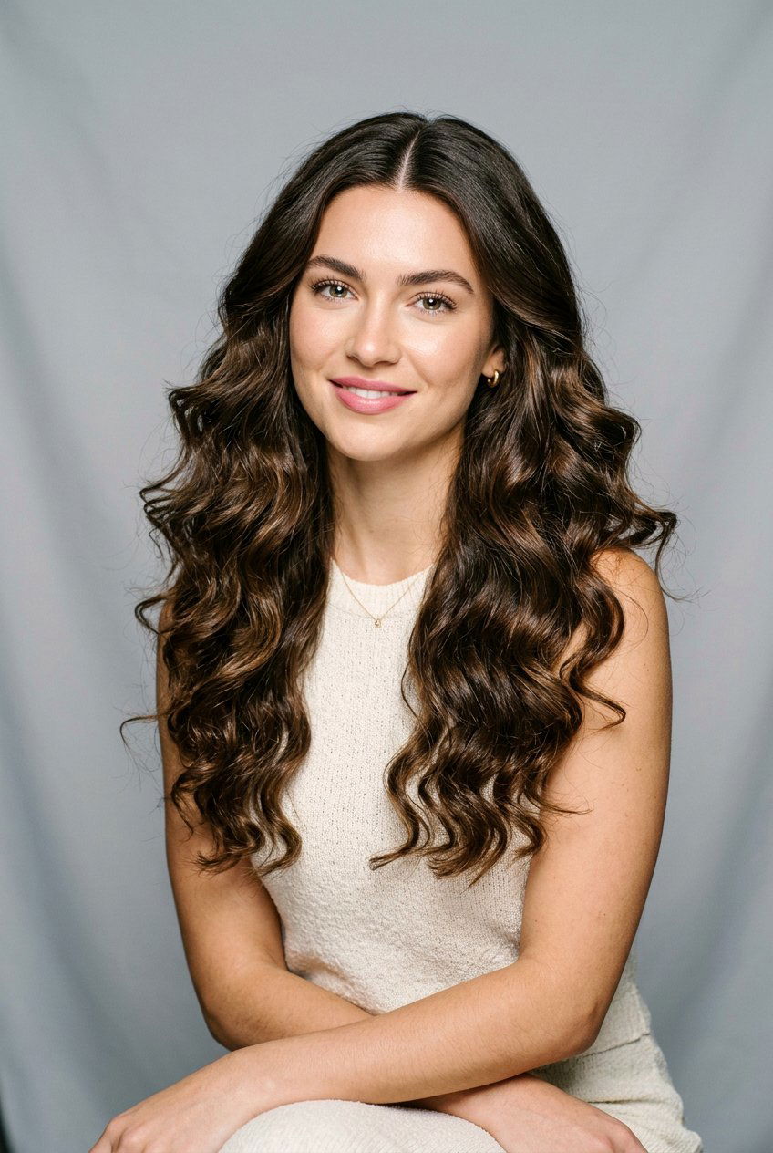 Loose Curls With Center Part For Engagement Photos - 20 engagement shoot hairstyles - 20 engagement shoot hairstyles
