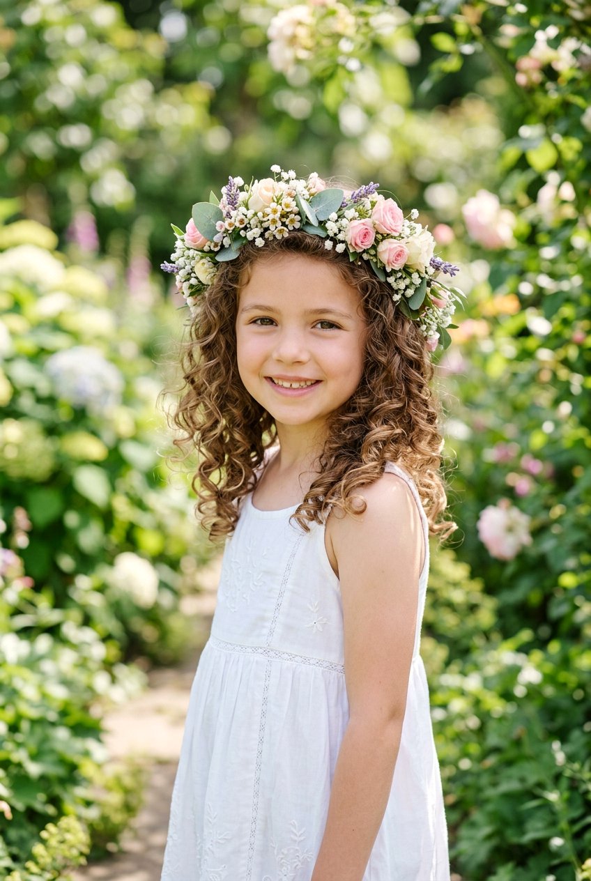 Loose Curls With Flower Crown - 20 flower girl hairstyles with curls - 20 flower girl hairstyles with curls