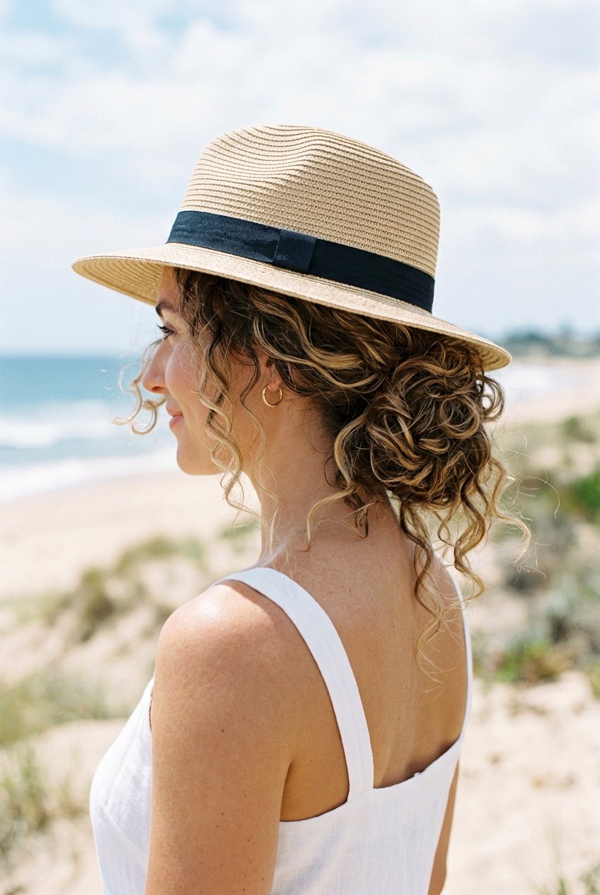 Loose Curly Beach Updo - 20 beach hairstyle for long curly hair - 20 beach hairstyle for long curly hair