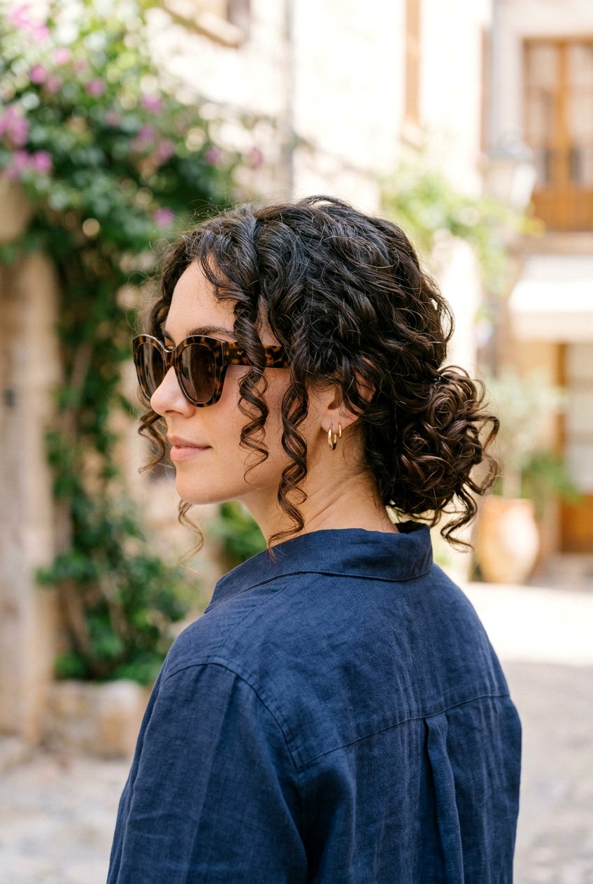 Loose Curly Chignon - 20 beach hairstyle for long curly hair - 20 beach hairstyle for long curly hair