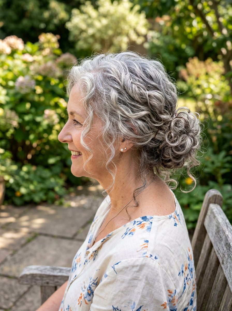 Loose Curly Low Bun - 20 classy low bun hairstyle for older women - 20 classy low bun hairstyle for older women