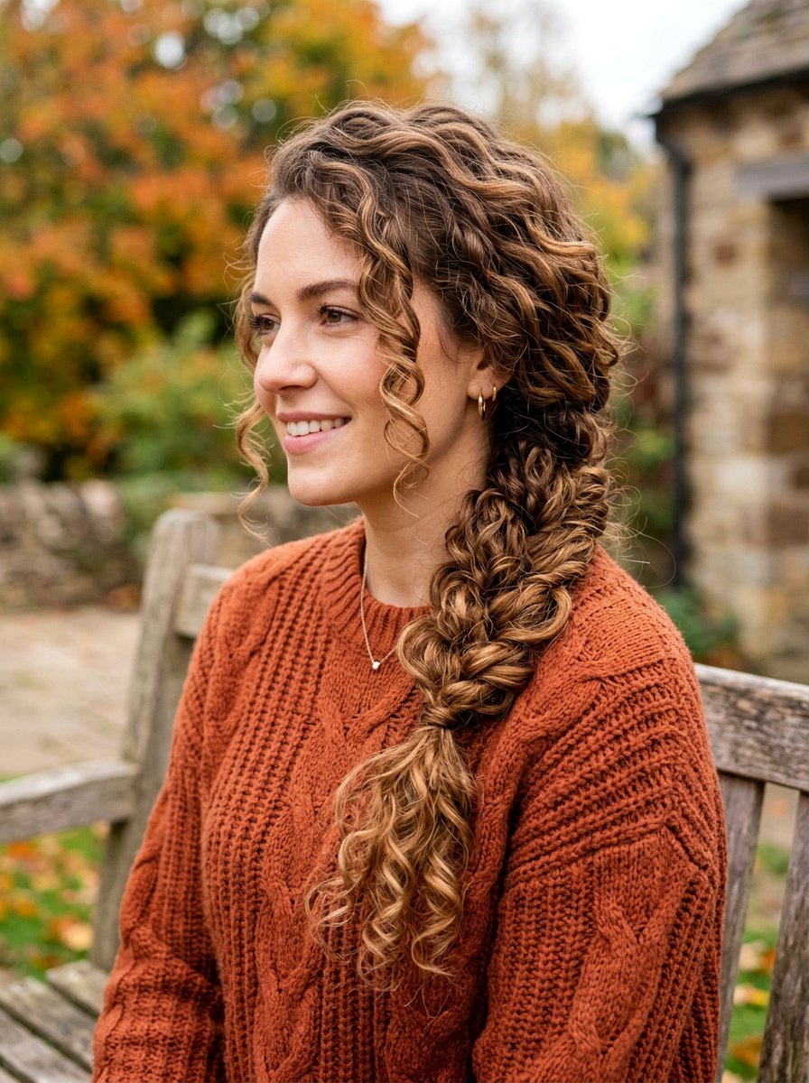 Loose Curly Side Braid - 20 date night hairstyle with romantic curls - 20 date night hairstyle with romantic curls