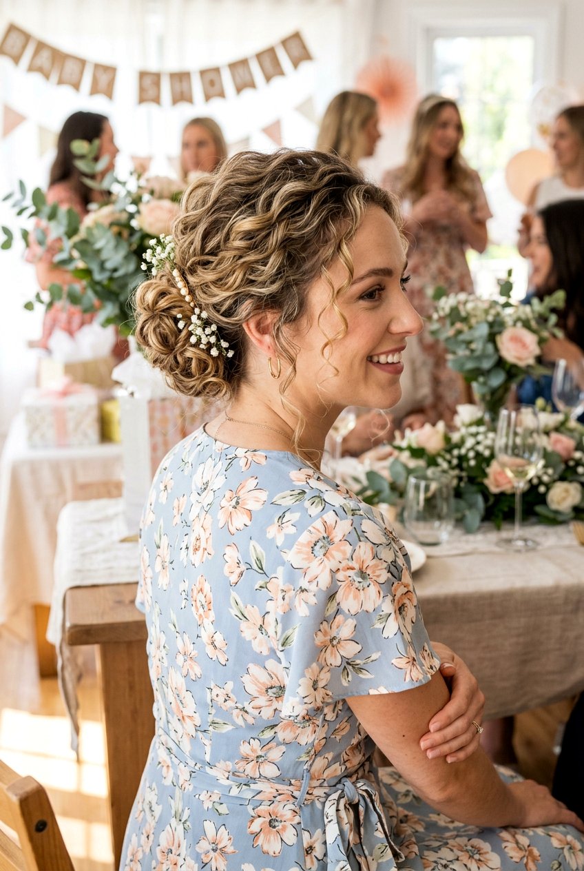 Loose Curly Updo Baby Shower Hair - 20 baby shower curls hairstyle - 20 baby shower curls hairstyle