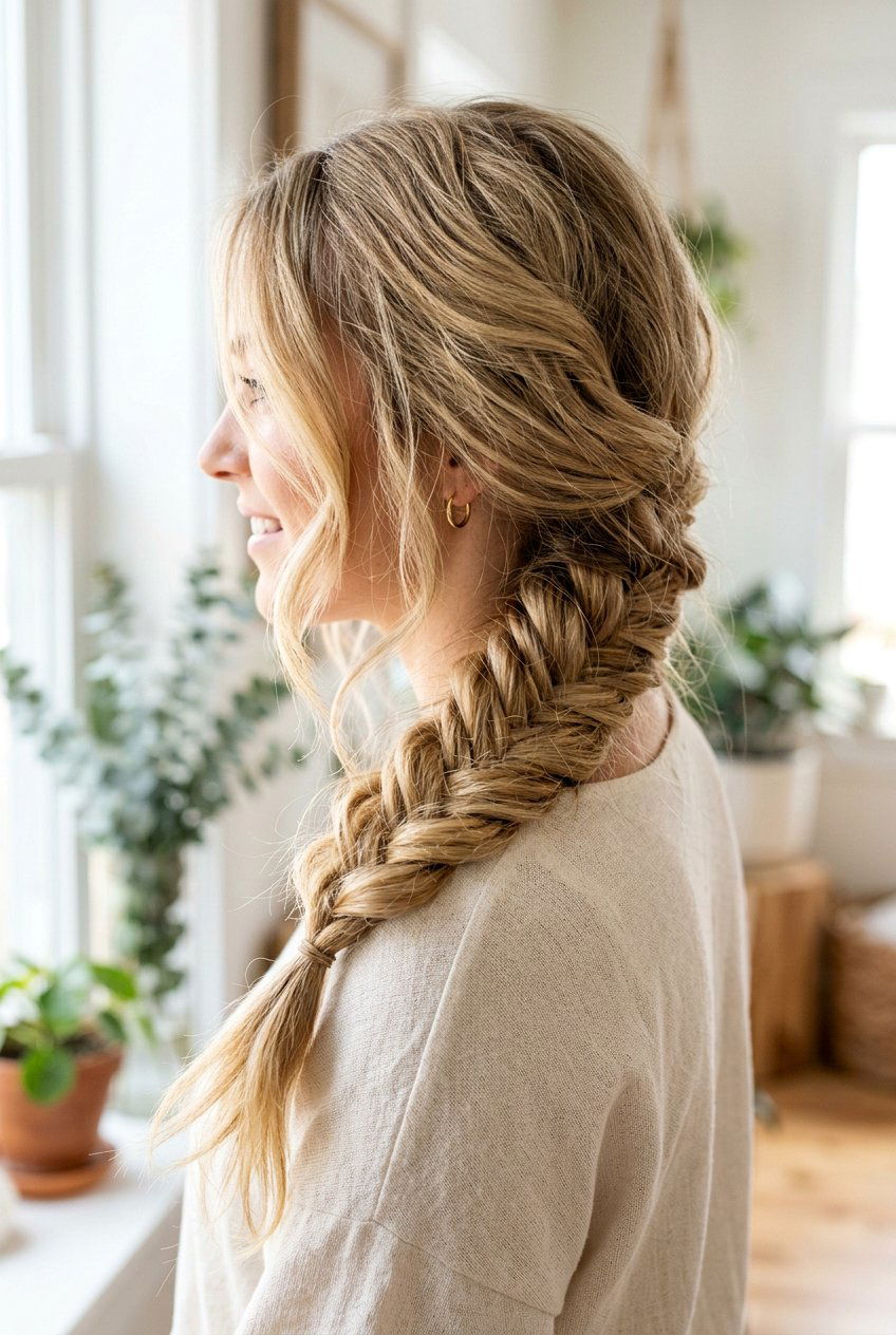 Loose Fishtail Braid - 20 boho hairstyles for long hair - 20 boho hairstyles for long hair