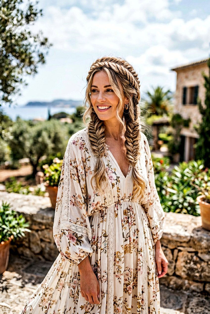 Loose Fishtail Braid Crown - 20 beach hairstyle with loose fishtail braid - 20 beach hairstyle with loose fishtail braid