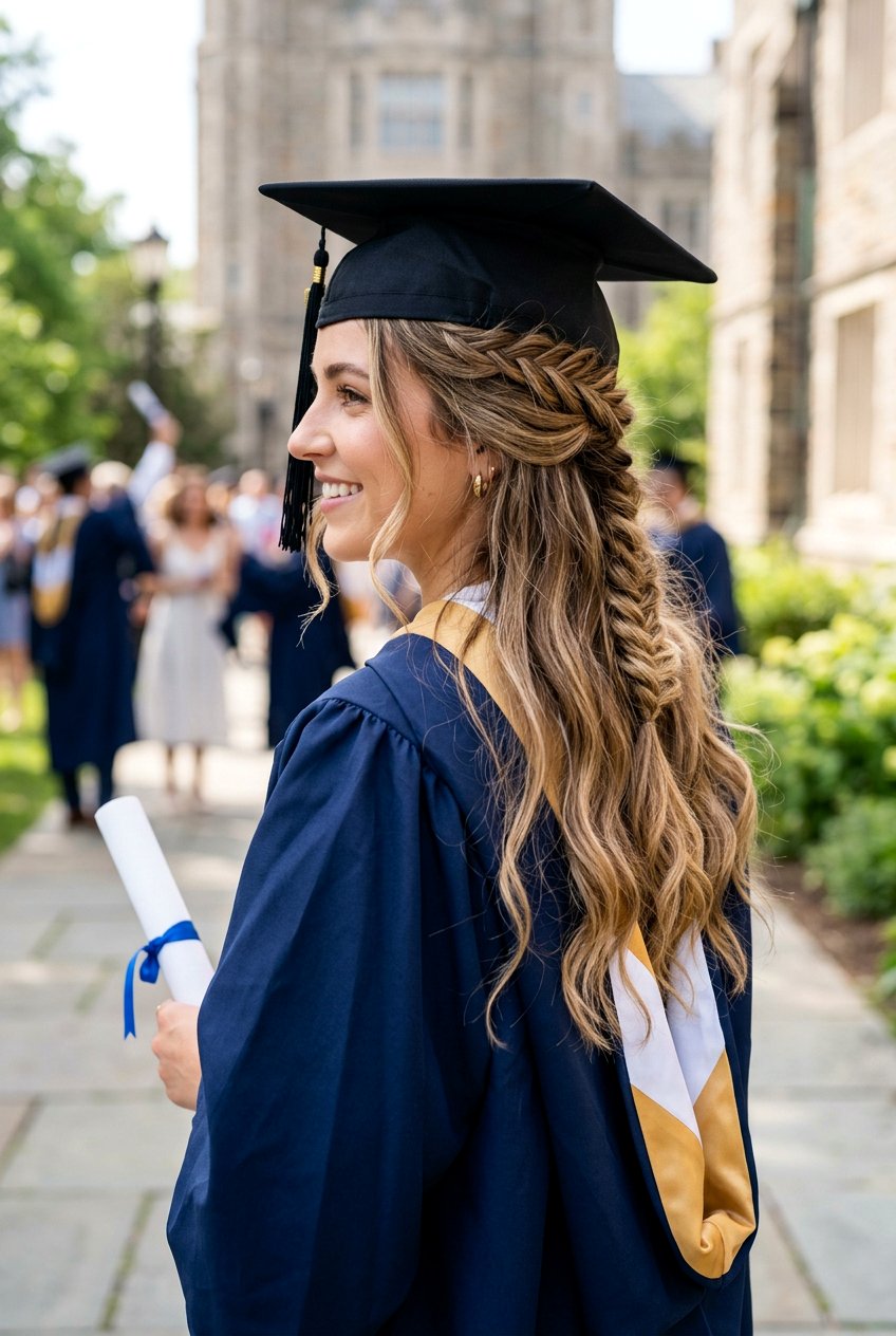 Loose Fishtail Braid Half Up - 20 graduation hairstyle with half up braid - 20 graduation hairstyle with half up braid