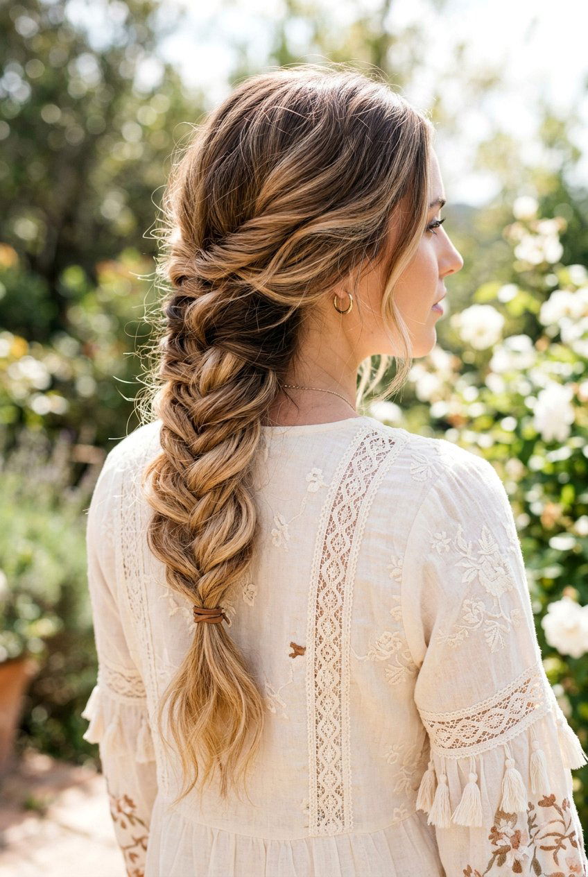 Loose Fishtail Braid With Balayage - 20 beach hairstyle with loose fishtail braid - 20 beach hairstyle with loose fishtail braid