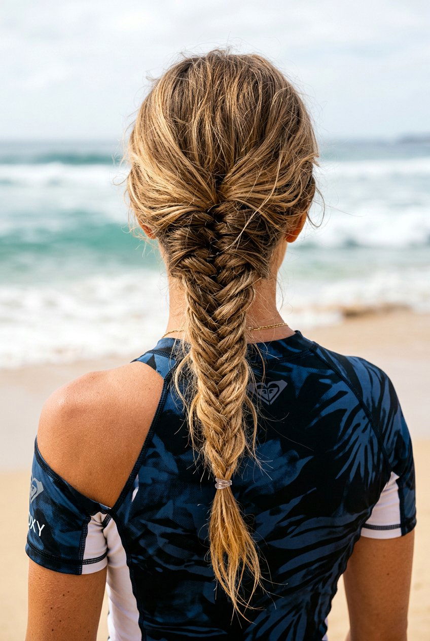 Loose Fishtail Braid With Salt Spray Texture - 20 beach hairstyle with loose fishtail braid - 20 beach hairstyle with loose fishtail braid