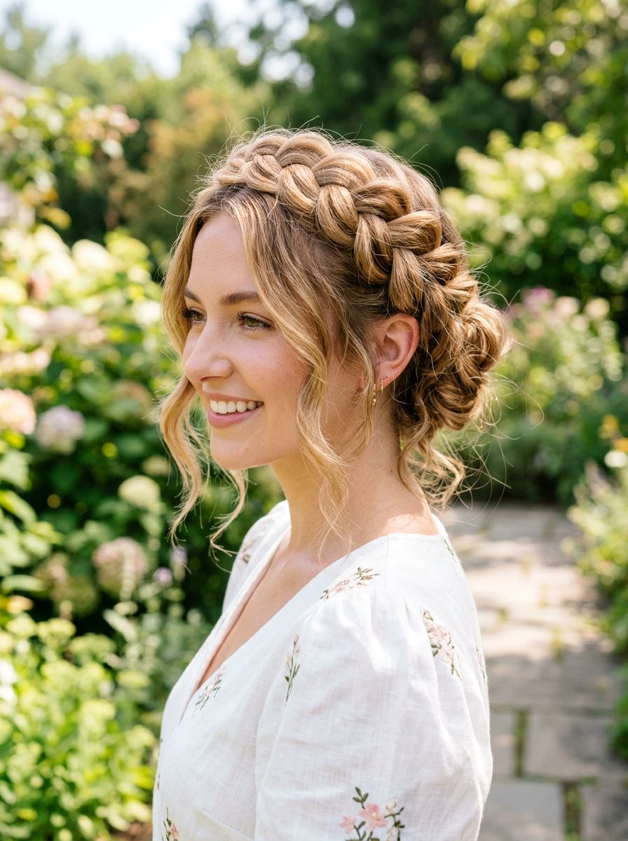 Loose French Braid Crown - 20 cute hairstyle for brunch with friends - 20 cute hairstyle for brunch with friends