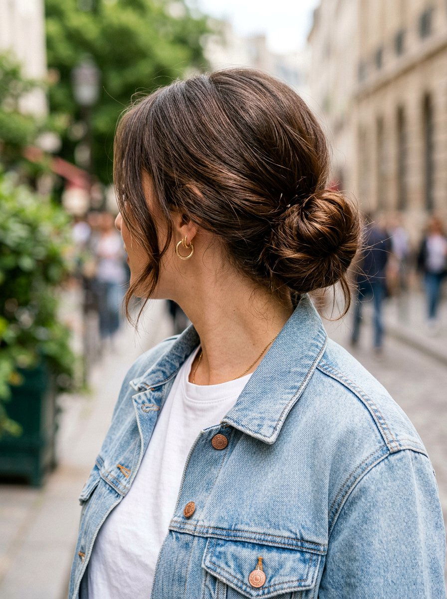 Loose Glossy Low Bun With Middle Part - 20 glossy low bun with middle part - 20 glossy low bun with middle part