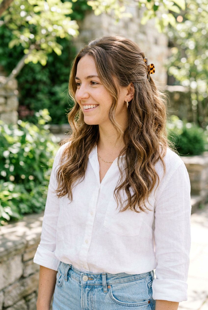 Loose Half Up Half Down Style - 20 hairstyles for widows peak women - 20 hairstyles for widows peak women