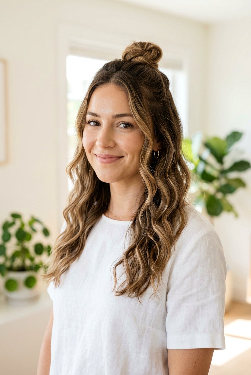 Loose Half Up Half Down Waves - 20 clean girl hairstyles - 20 clean girl hairstyles