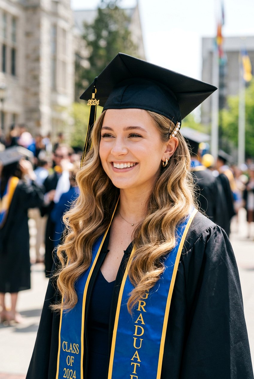 Loose Hollywood Waves - 20 graduation cap hairstyles - 20 graduation cap hairstyles