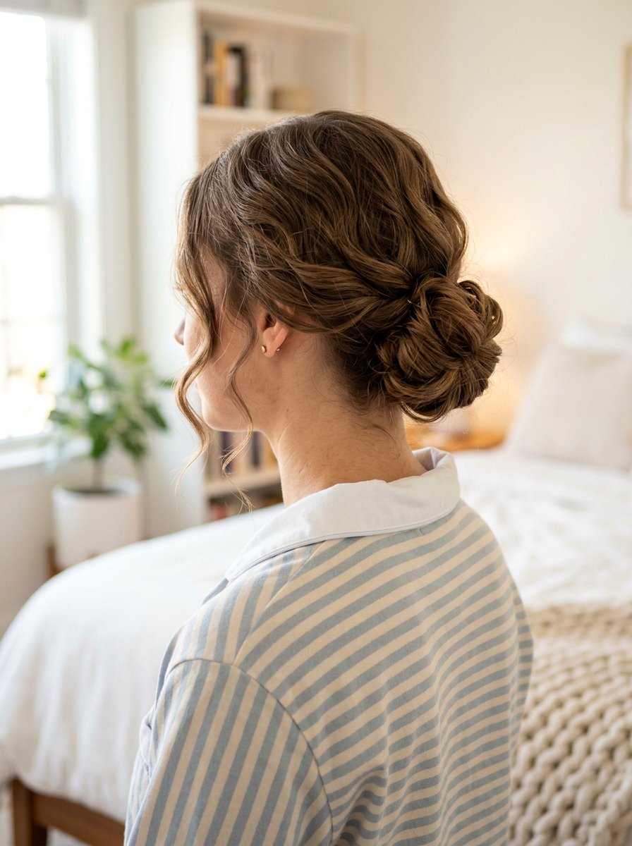 Loose Low Bun - 20 satin bonnet hairstyles for curls - 20 satin bonnet hairstyles for curls