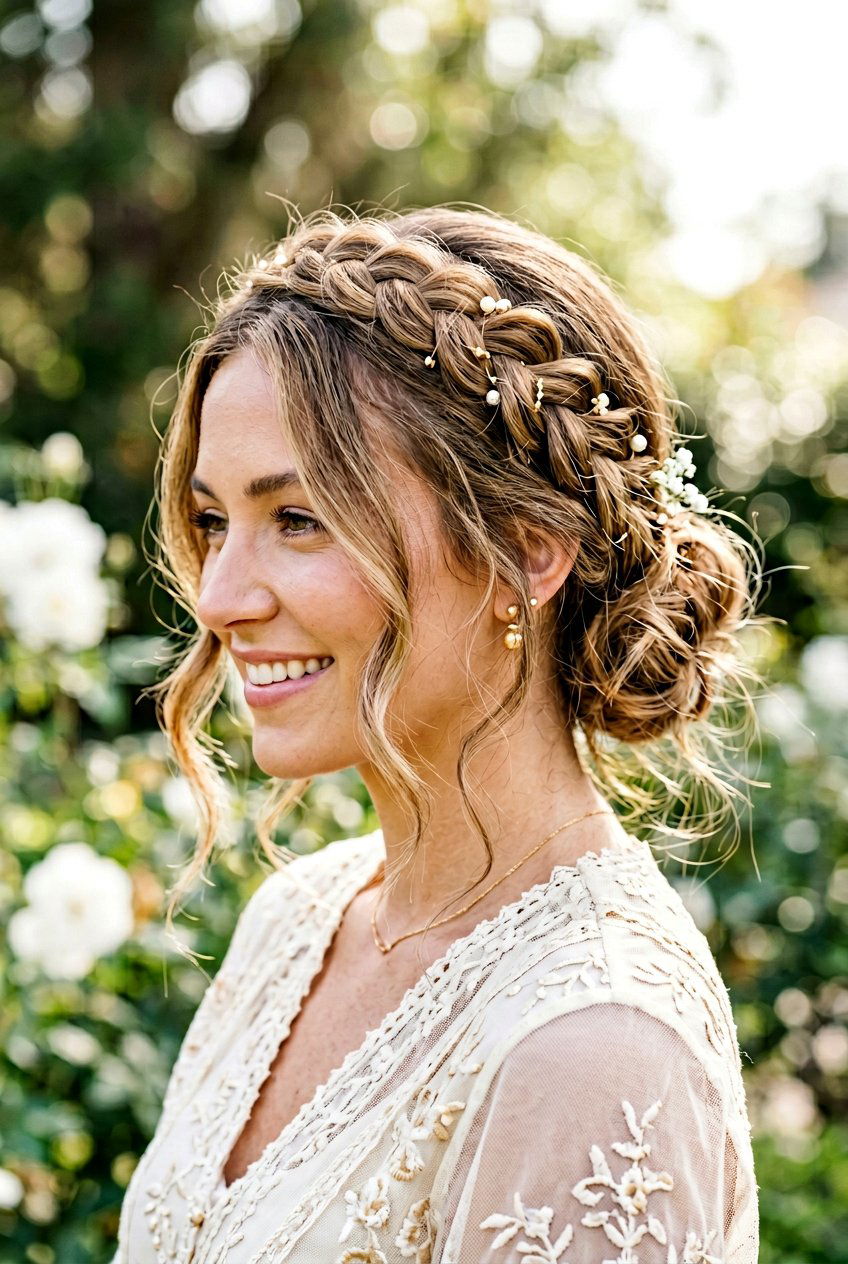 Loose Low Bun With Crown Braid - 20 festive low bun with braid - 20 festive low bun with braid