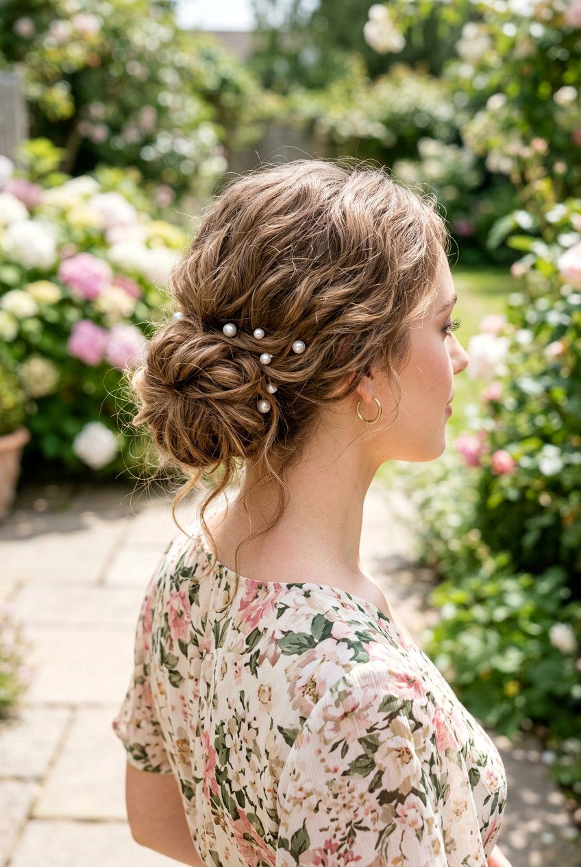 Loose Low Bun With Pearl Pins - 20 birthday hairstyle with low bun and pearls - 20 birthday hairstyle with low bun and pearls