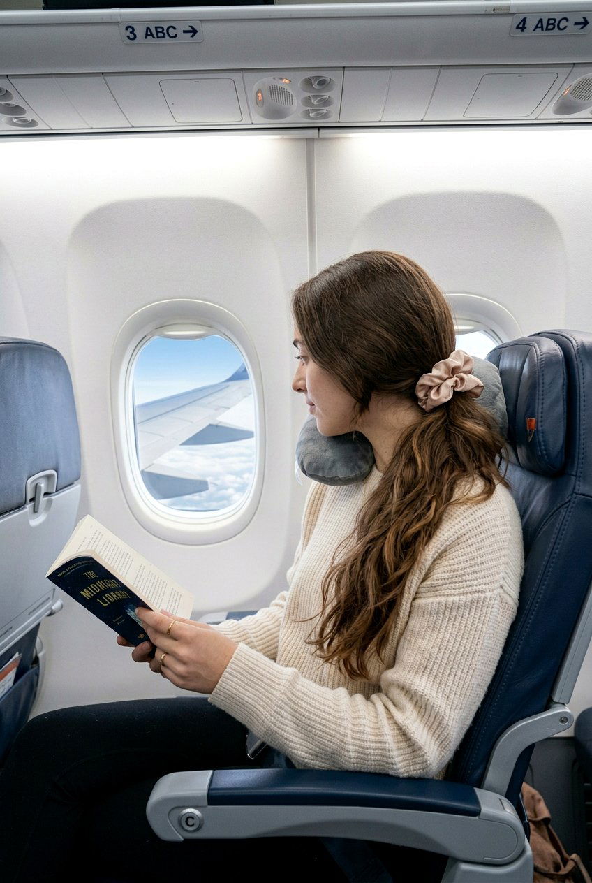 Loose Low Ponytail With Silk Scrunchie - 20 airplane hairstyles for long hair - 20 airplane hairstyles for long hair