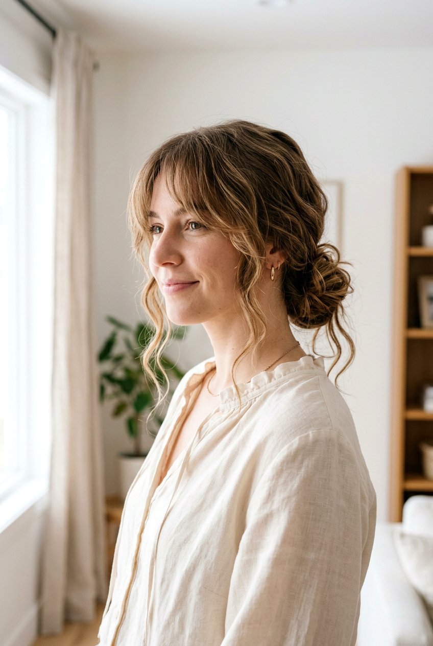 Loose Low Undone Bun With Bangs - 20 undone bun hairstyles - 20 undone bun hairstyles