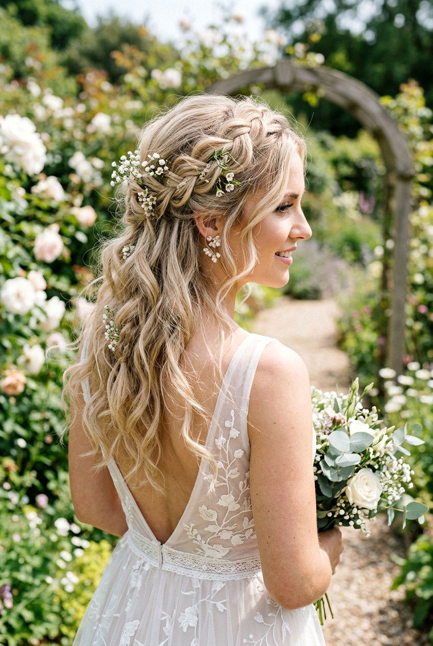 Loose Messy Braid Crown Half Up - 20 bridal half up with braid crown - 20 bridal half up with braid crown